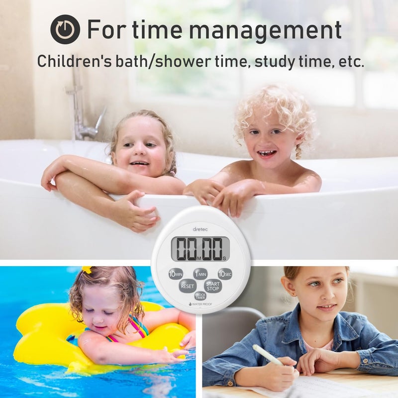 dretec Digital Timer Water Proof Shower Timer Shower Clock Bathroom Magnetic Backing Silver Black Officially Tested in Japan (1starter Lithium Battery Included) - Image 3